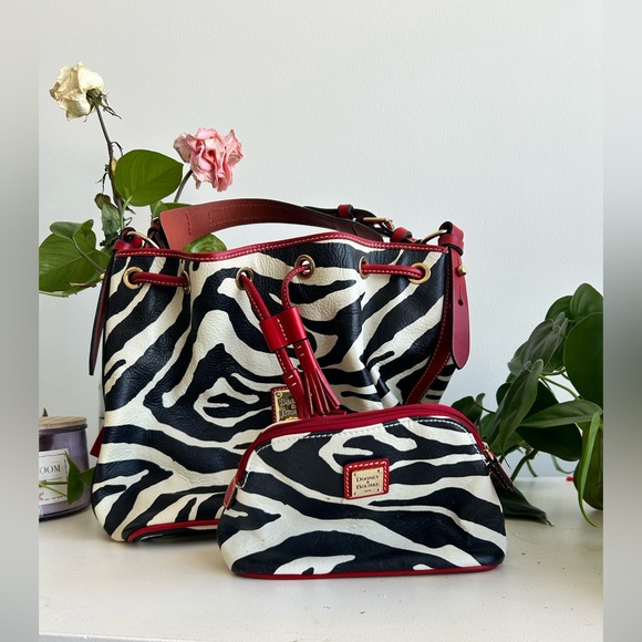 NWT Dooney & Burke Zebra Leather Drawstring Bag & Coin Purse - Picture 8 of 8